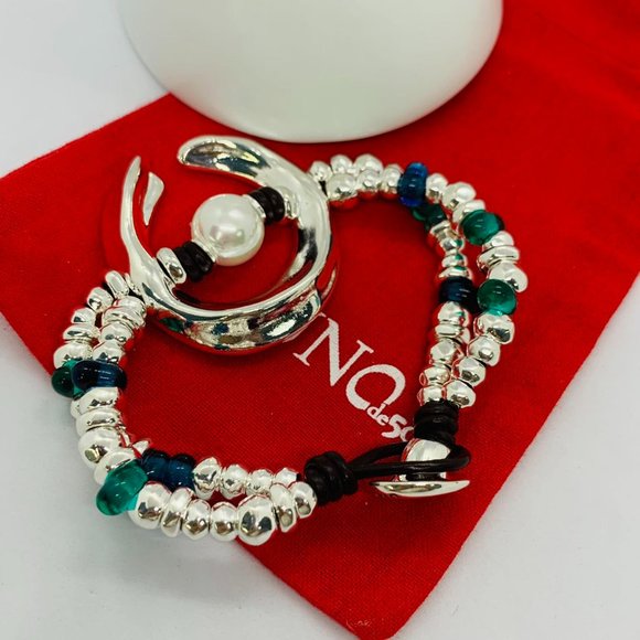 UNO de 50 blue Murano glass white pearl silver "Dune" declaration bracelet Women - Picture 3 of 8